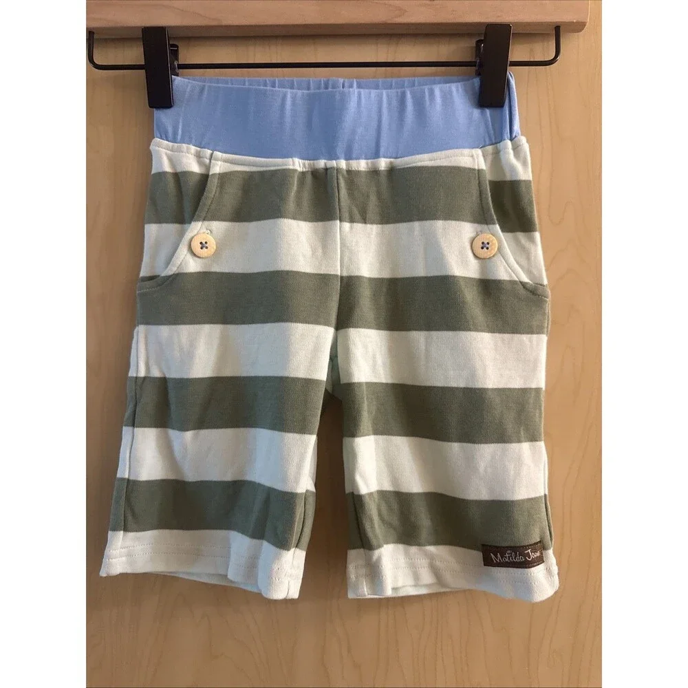 Matilda Jane green striped shorts with a blue elastic waistband Size 2